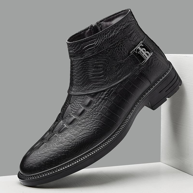 Chelsea boots, men's genuine leather high-top leather shoes, new winter fleece, thickened and warm Martin boots, business leather boots
