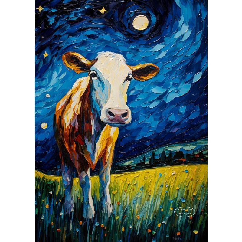 Owl Panda Raccoon Cow Tiger Cat Duck Starry Night Van Gogh Canvas Painting Abstract Posters Print Wall Art Pictures Home Decor