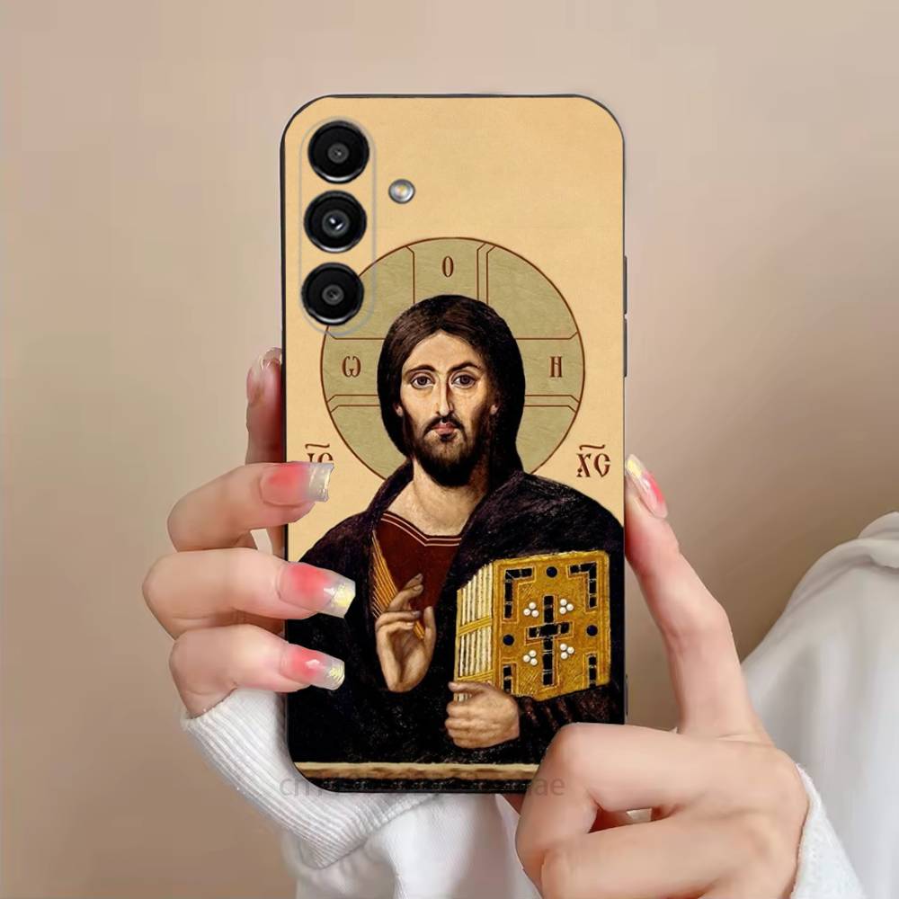 Pravoslavný kříž Ikona Kostel UMĚNÍ Pouzdro na telefon Pro Samsung S25,24,21,22,23,S30,Ultra,S20,Plus,Fe,Lite,Note,S10,S9,Černá měkká skořepina