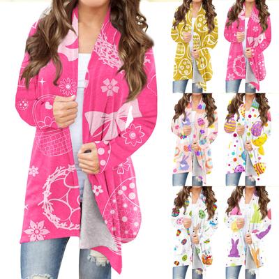 Women's Easter Print Long Sleeve Front Cardigan Printed Top Lightweight Jacket