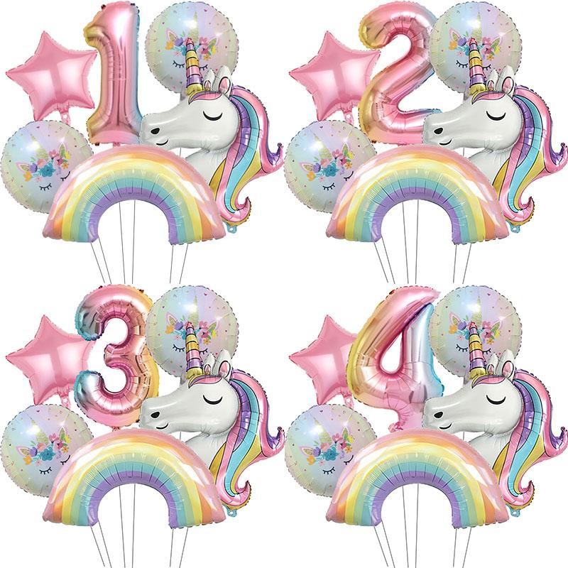 6pcs ainbow Unicorn Aluminum Balloon 32inch Gradient Number Balloon Unicorn Party Supplies Unicorn Party Decoration Baby Shower