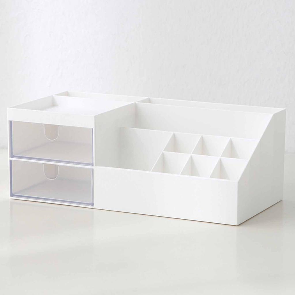 Makeup Organizer Large Capacity Multifunctional Cosmetic Storage Box with Drawers for Countertop Ivory White