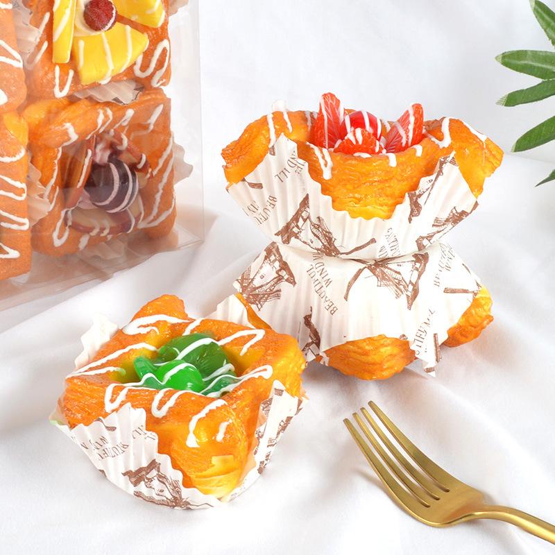 Home Decor PU  Simulated Square Paper Cup Bread Model Cup Fruit Cream Brushed Cake Dessert Shooting Prop Decoration