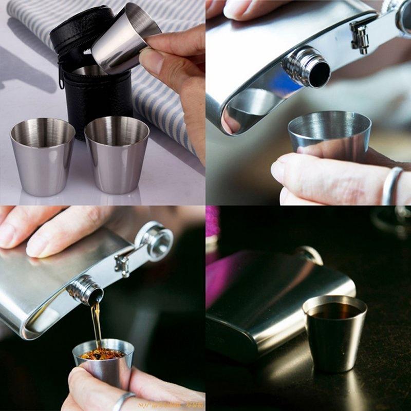 4/6Pcs Stainless Steel Cups Polished 30ML Mini Shot Glass Beer Cup Metal Wine Cup Milk Mugs Camping Hiking Portable Cup Set