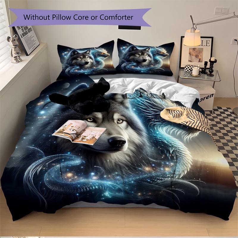 3pcs Galactic Wolf Dragon Print Cover Set Ultra Soft, Breathable, and Comfortable Bedding with Stylish Design for Bedroom and Guest Room Decor