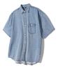 TRILLION Stone Washed Oversized Denim Short Sleeve Shirt (Bleach Blue)