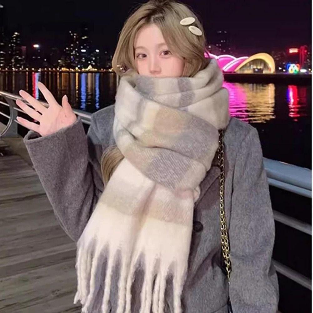 Winter Imitation Kaschmir Schal Retro Verdicken Warmer Schal Neuer Bunter Gestreifter Schal