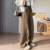 Women's High-Waisted Woolen Wide-Leg Pants - Plus Velvet Thickened, Loose, Casual, Autumn/Winter, Slimming, Straight-Leg Sweatpants