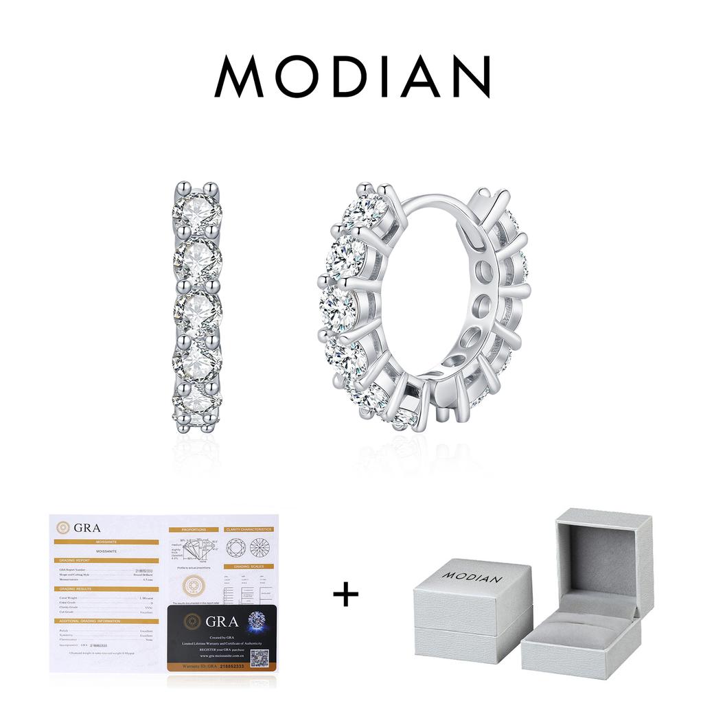 MODIAN D Sparkling Moissanite Ear Buckles Lab Diamond 925 Silver Luxury Hoop Earrings for Women Jewelry Gifts
