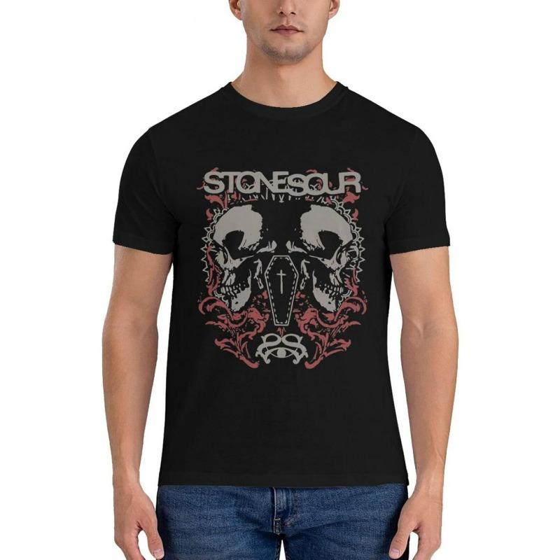

European sizes Stone Sour Men Rock Band T-Shirt - Skull & Flame Print,Sports & Casual Wear - Iconic for Rock Fans 4XL чорний