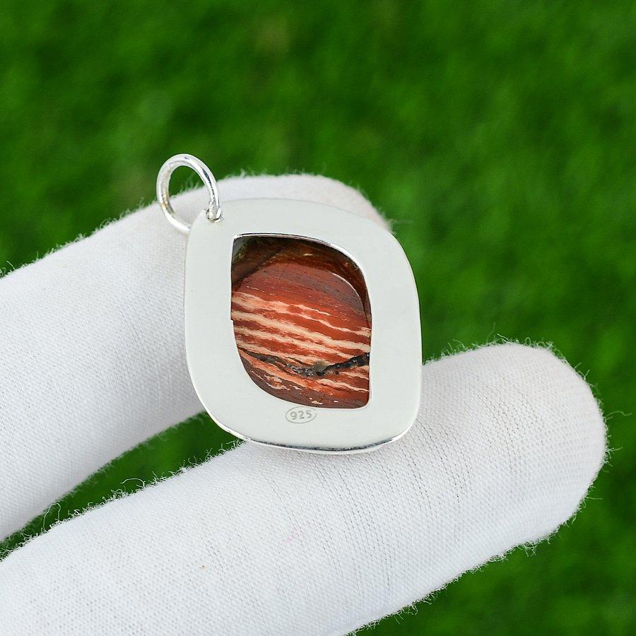 Sterling Silver Red Snakeskin Jasper Gemstone Birthday Wedding Pendant Jewelry