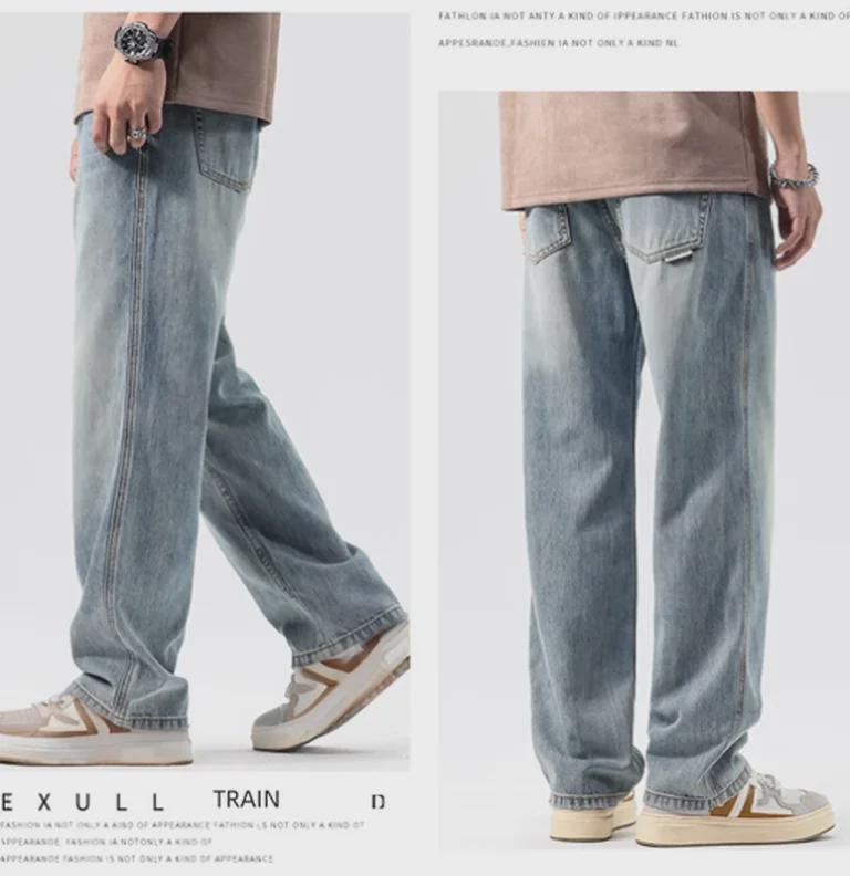 Men's Elastic Loose Straight Wide-Leg Jeans - Large Size Casual Spring/Summer Trendy Pants