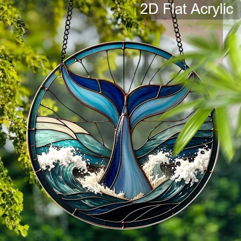 2D Flat Acrylic Ocean Whale Tail Suncatcher, 7.87/11.81in Window Hanging Decor, Home Room Art Ornament, Housewarming Gift