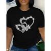 Heart and Butterfly Print Crew Neck T-Shirt Spring and Summer Casual Short-Sleeved T-Shirt Women'S Clothing