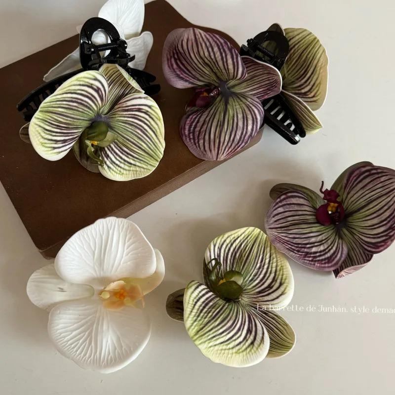 Butterfly Orchid Flower Hair Claw Women Elegant Ponytail Clip Shark Clip Acrylic Temperament Headdress Large Shark Clip Female
