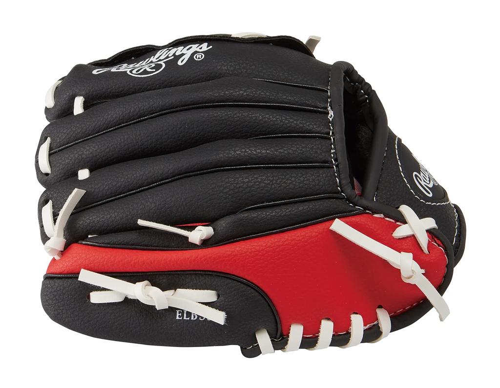 Rawlings Baseballová rukavice JPL91 pro trénink dětí (9 palců / Batole) Míč, Pravoruký hod, Šarlatová/Černá