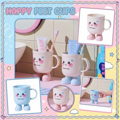Born Cute Children's Toothbrush And Mouthwash Cup Creative Small Foot Drinking Cup Home Cartoon Toothbrush Cup Plastic Toilet Cup