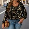 Ladies' Plus Size Comfortable Loose Fashionable Casual Tied Rope Casual And Fashionable Printing Shirt Long Sleeved Top