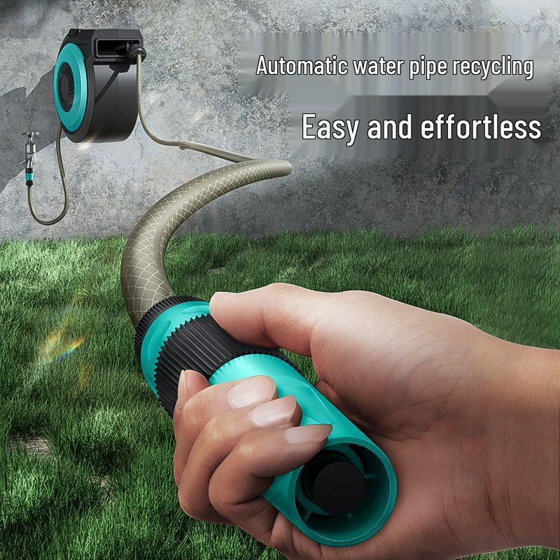 Telescopic Automatic Hose Reel with High-Pressure Water Gun & Sprinkler for Car Wash and Garden Watering.