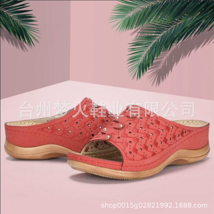 Casual sandals women's solid color platform carved women's slippers sandals