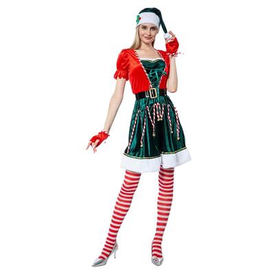 Women’s Elf Costume Christmas Mrs Claus Green Outfit Peppermint Dress