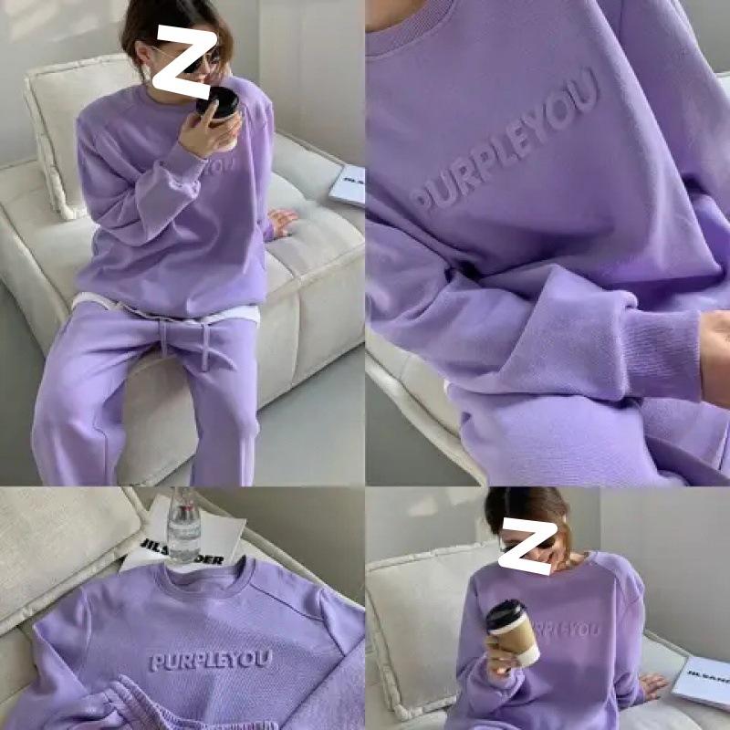 Purple Sports Casual Suit for Women, Spring and Autumn Fashionable Loose Sweatshirt and Trousers Two-piece Set