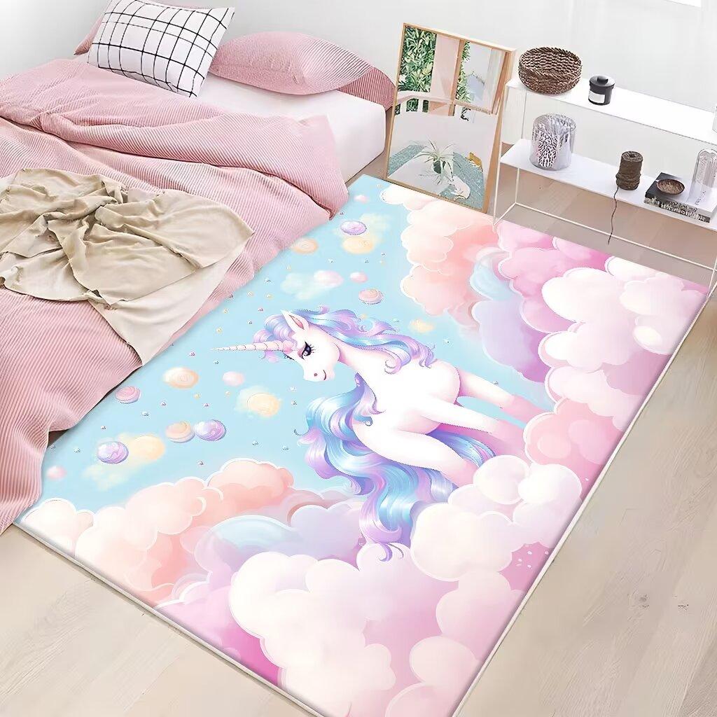 Cute Pink Fluffy Carpet Washable Non Slip Large Area Rug for Kids Bedroom Home Decor Flannel Mat