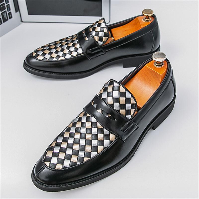 

Дизайнерская мода Новые мужские лоферы-пенни с острым носком Джентльменский вязаный узор Лакированная кожа Повседневная обувь Мужская формальная обувь 38