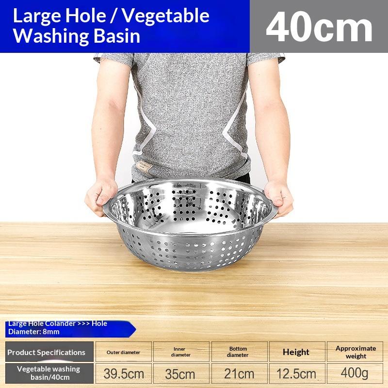 [JN] Rice Sieve Strainer Stainless Steel Colander Kitchen Helper Big Drainer Basin For Washing Vegetables Fruits Pasta Draining