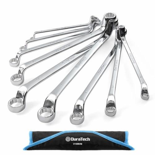 DURATECH Open End Wrench Set, Metric Size, Deep Offset, Mirror Finish, 75, 6-23mm, with Storage Pouch, 9-Piece Set