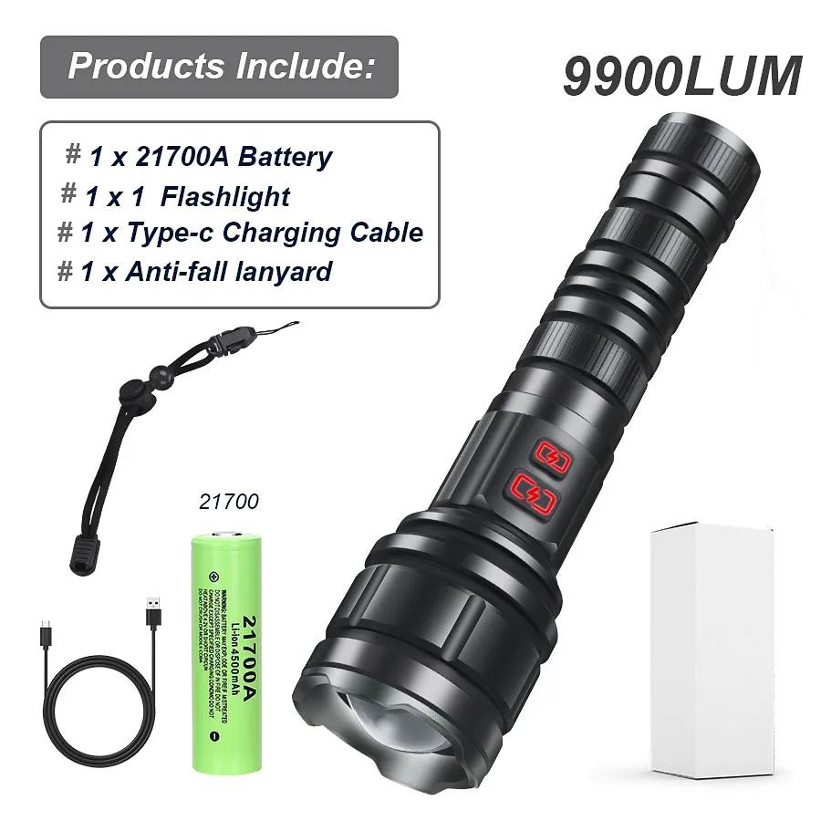 Powerful 9000LM Led Flashlight USB Rechargeable Zoom Tactical Torch Ultra Bright Outdoor Camping Fishing Hunting Emergency Lamp