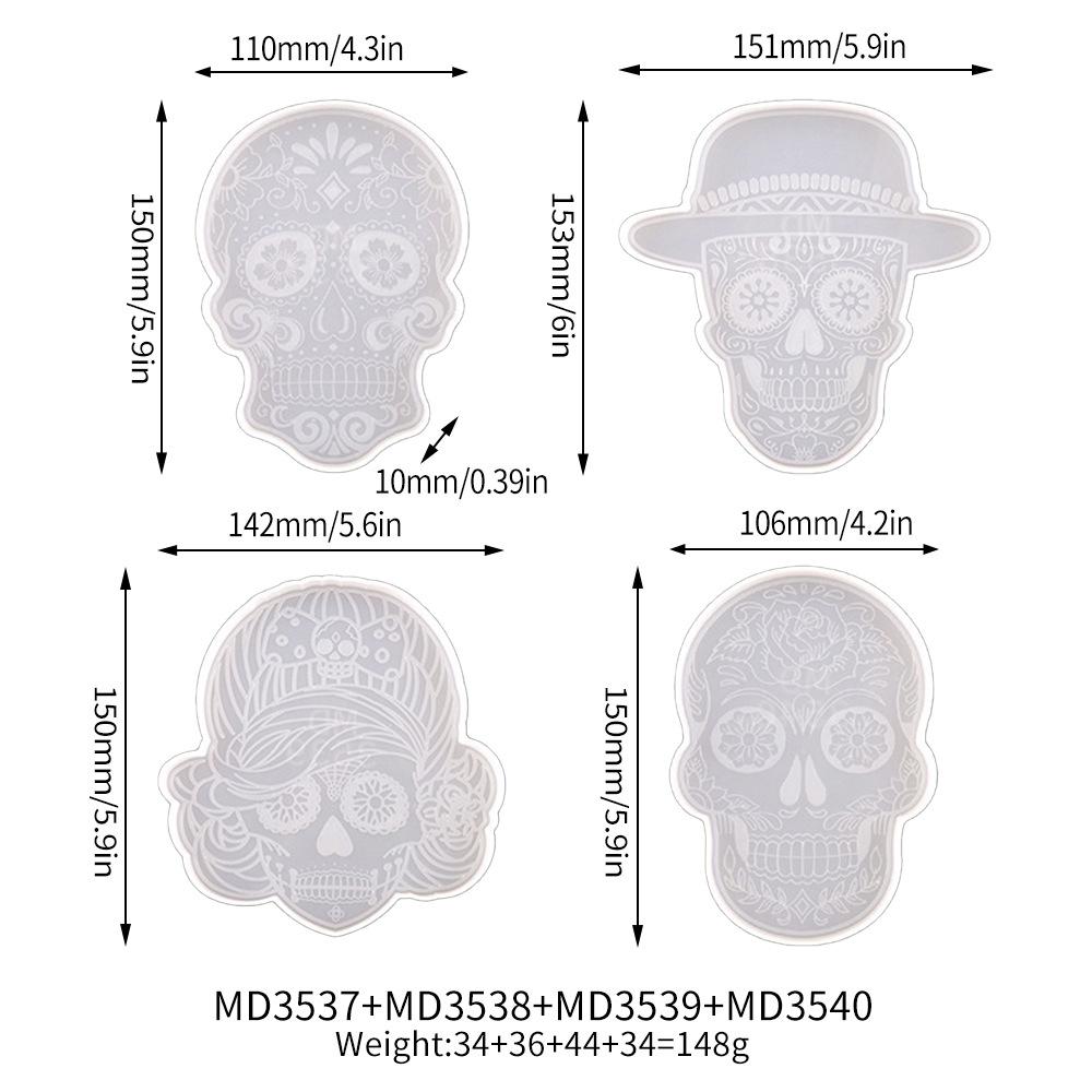 

4 шт. Формы для подставок из смолы в виде черепа, Страшный скелет, Литье, Силиконовая форма, Сделай сам, Искусство, Настенная живопись, Домашний декор на Хэллоуин, Изделие из смолы 13X13CM
