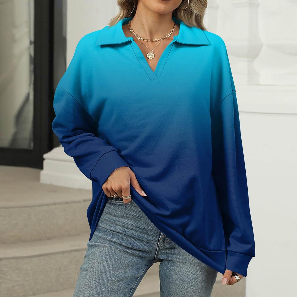 Women's Summer Fashion Casual  Printed V-Neck Long Sleeve Shirt Top