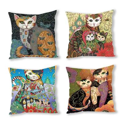 Cute Cartoon Animal Oil Painting Cat Cushion Cover Decorative Office Sofa Pillowcase Home Decor Pillow Case