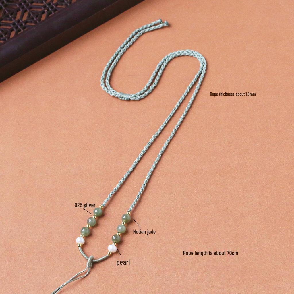 Handmade Hetian Jade Pendant Necklace with Adjustable Lanyard