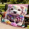 1pc Floral Dog Throw Blanket Polyester Fiber, Lightweight Flannel, Soft & Warm, All Season Use for Outdoor, Camping