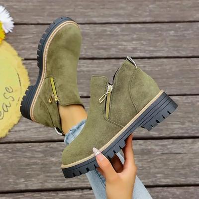 Nuevos Botines de Tobillo para Mujer Moda Casual Zapatos con Cremallera Lateral Cómodos Zapatos de Talla Grande Mujer Botines Cortos Chelsea para Exterior Mujer