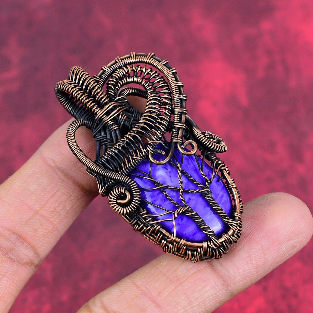 Tree of Life Charoite Pendant Copper Wire Wrapped Jewelry Gemstone Handmade Pendant Copper Wire Wrapped Pendant Decent Jewelry Gifts for Him