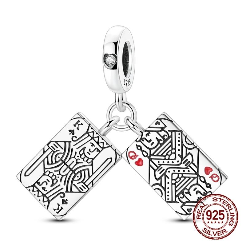 Playing Cards Charms Bead Copper Spades K Hearts Q Dangle Pendant Fit Bangle Bracelet Necklace Diy Jewelry