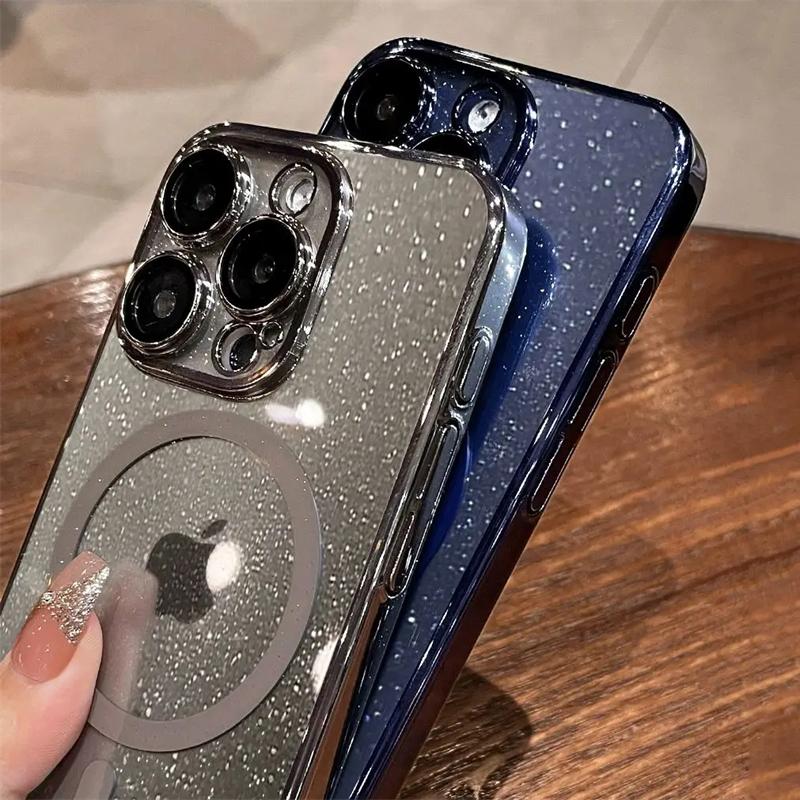 Luxury Plating Glitter For Magsafe Magnetic Wireless Charge Case For iPhone 16 15 14 Plus 13 12 Pro Max 11 Hard PC Thin Cover