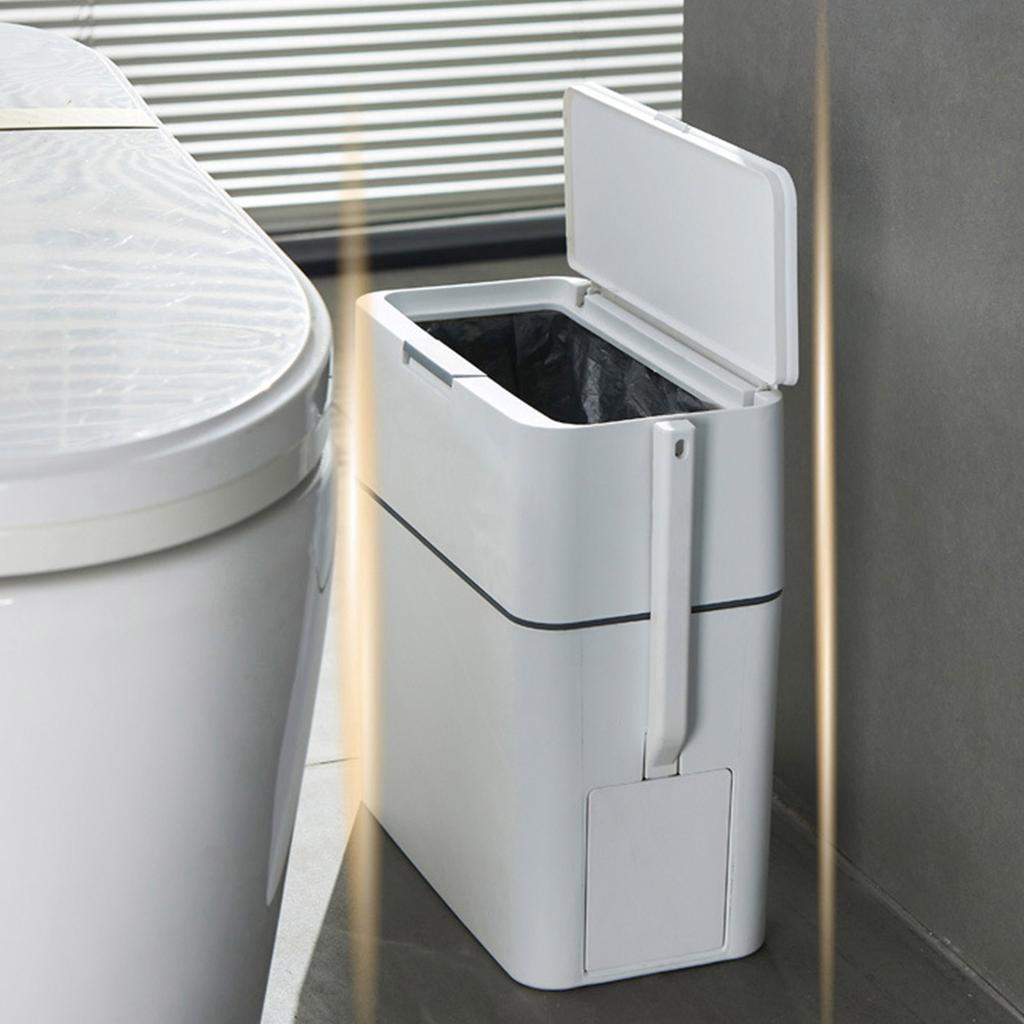 Bathroom Trash Bin with Toilet Brush Trash Can Automatic Packaging Garbage Bin with Press Top Lid for Kitchen Toilet