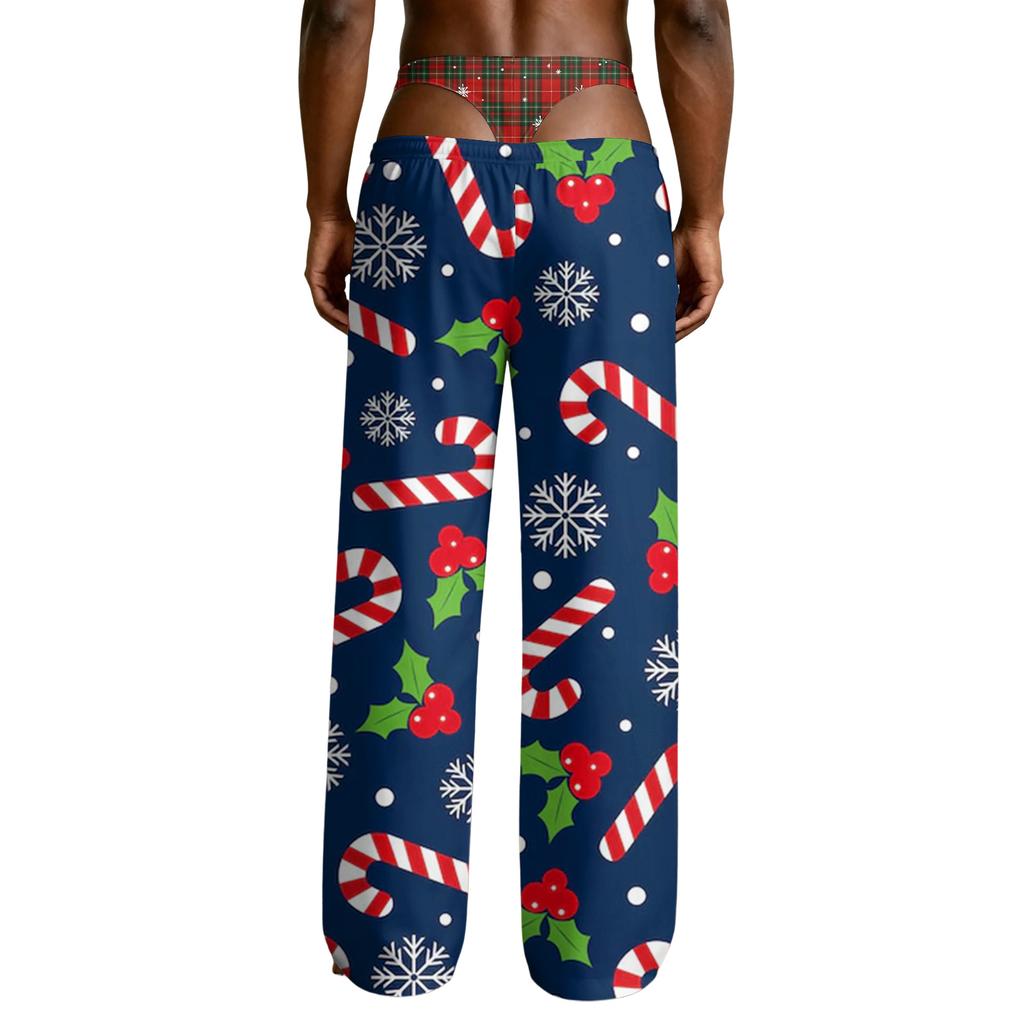 Men's Funny Sleep Pants with Fake Underwear Print Halloween Novelty Pajama Pants