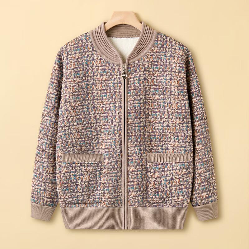 Damski ciepły dzianinowy kardigan z zamkiem i pluszowym wykończeniem