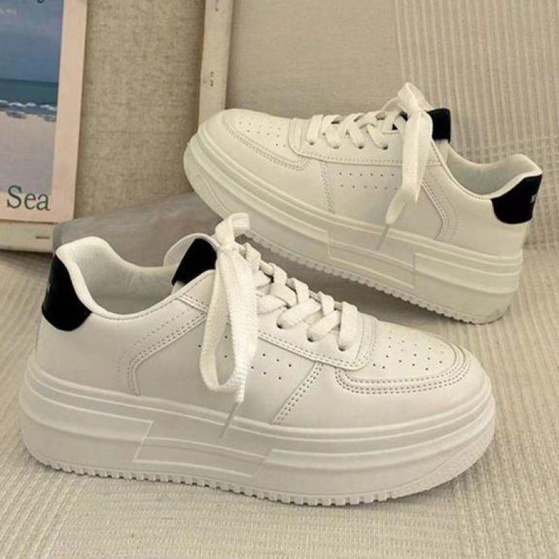 Spring Autumn White Shoes Woman Vulcanize Sneakers Breathable Leather Casual Shoes Flat Platform Shoes Thick Sole Ladies Shoe