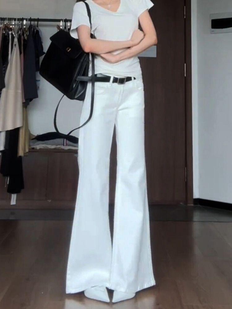 Women's High-Waist Slimming White Flare Jeans
