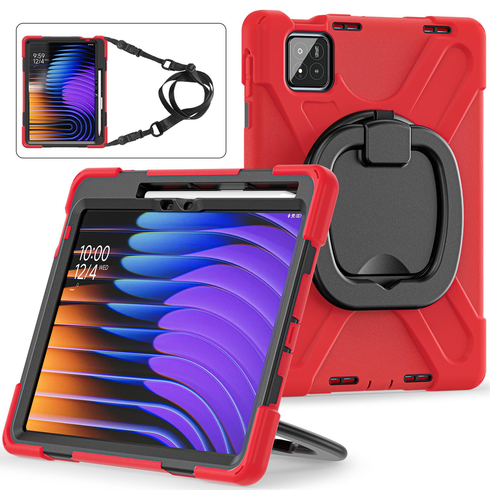 360 Rotating Kids Case Universal For Xiaomi Poco Pad X1 8 7 Pro 2025 2024 11.2 Armor Stand Cover With Handle Grip Shoulder Strap Xiaomi Pad 7-7 Pro красный