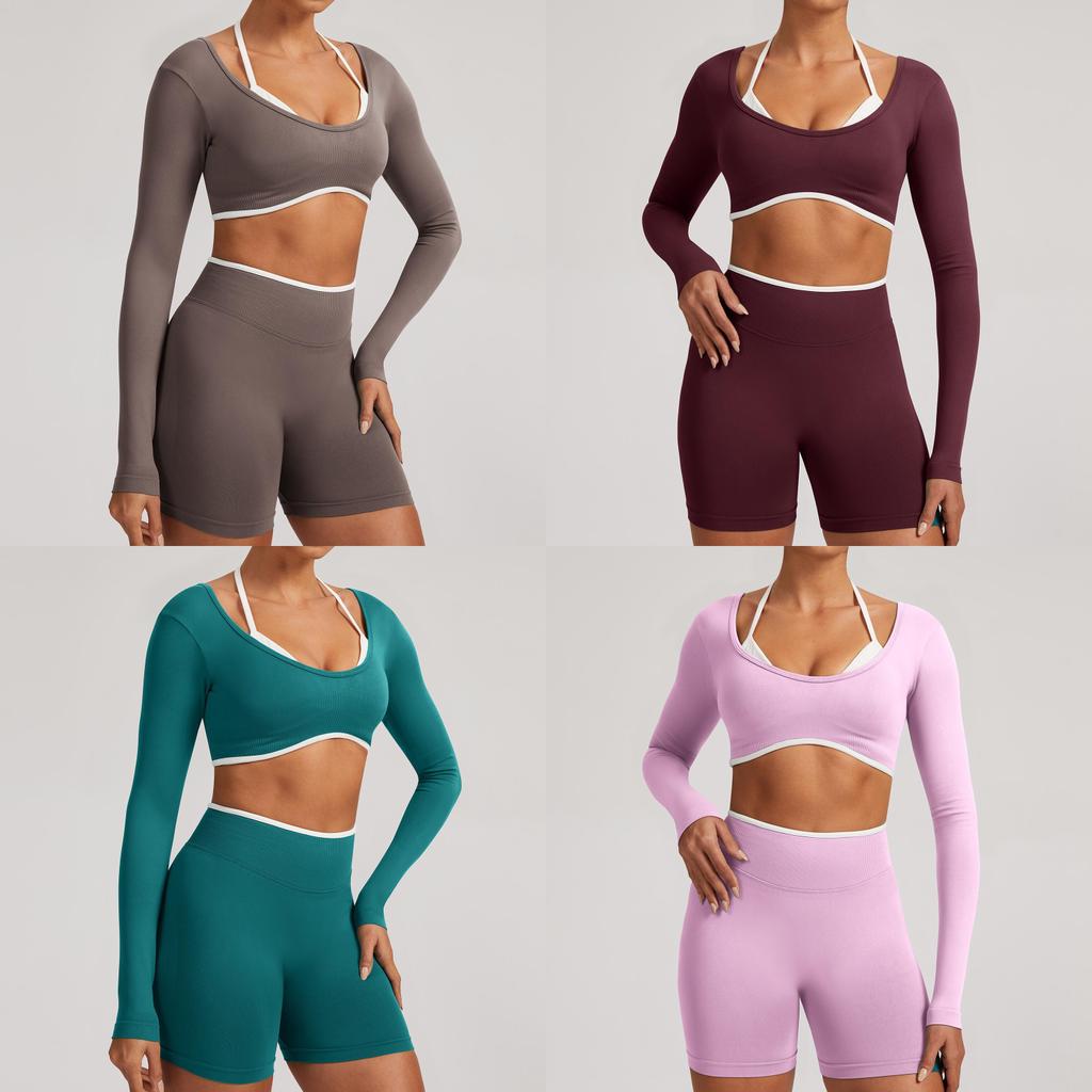 Seamless Yoga Set Long Sleeve Fitness Wear With Moisture Wicking For Women Outdoor Running