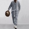 2Pcs/Kit Male Athletic Activitieswear Suit V-Neck Long Sleeve Tops Elastic Drawstring Waist Sweatpants with Pockets Kit Twist  Practical Use