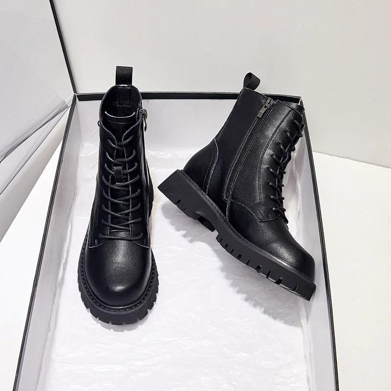 2025 Genuine Leather Winter Shoes Women Snow Boots Fashion Modern Ladies Brand Ankle Boots Warm Plush Non-slip Black