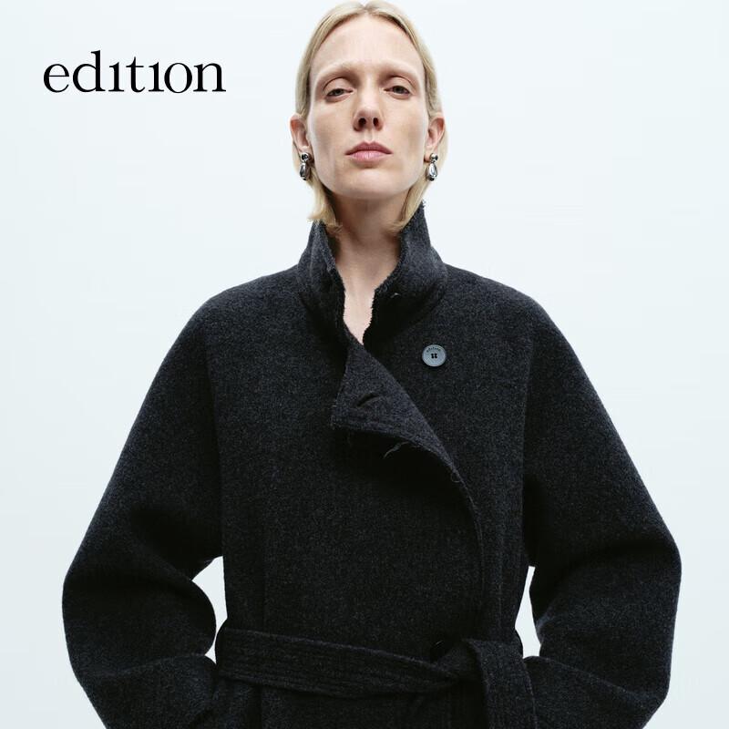 Edition Women's 2024 Winter Fringed Belted Yak Wool Blend Long Coat